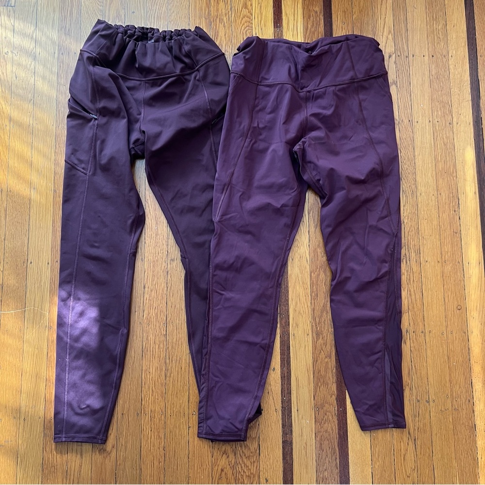 Athleta Contender tight Lightening 7/8 LT large maroon EUC lot of 2